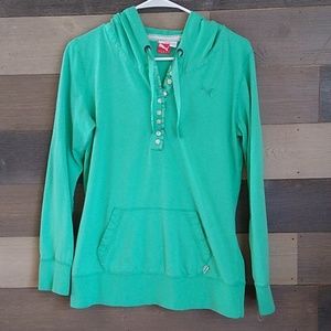 Puma Lightweight Long Sleeved Hoodie Kangaroo Pocket Women's Sz M Med Mint Green